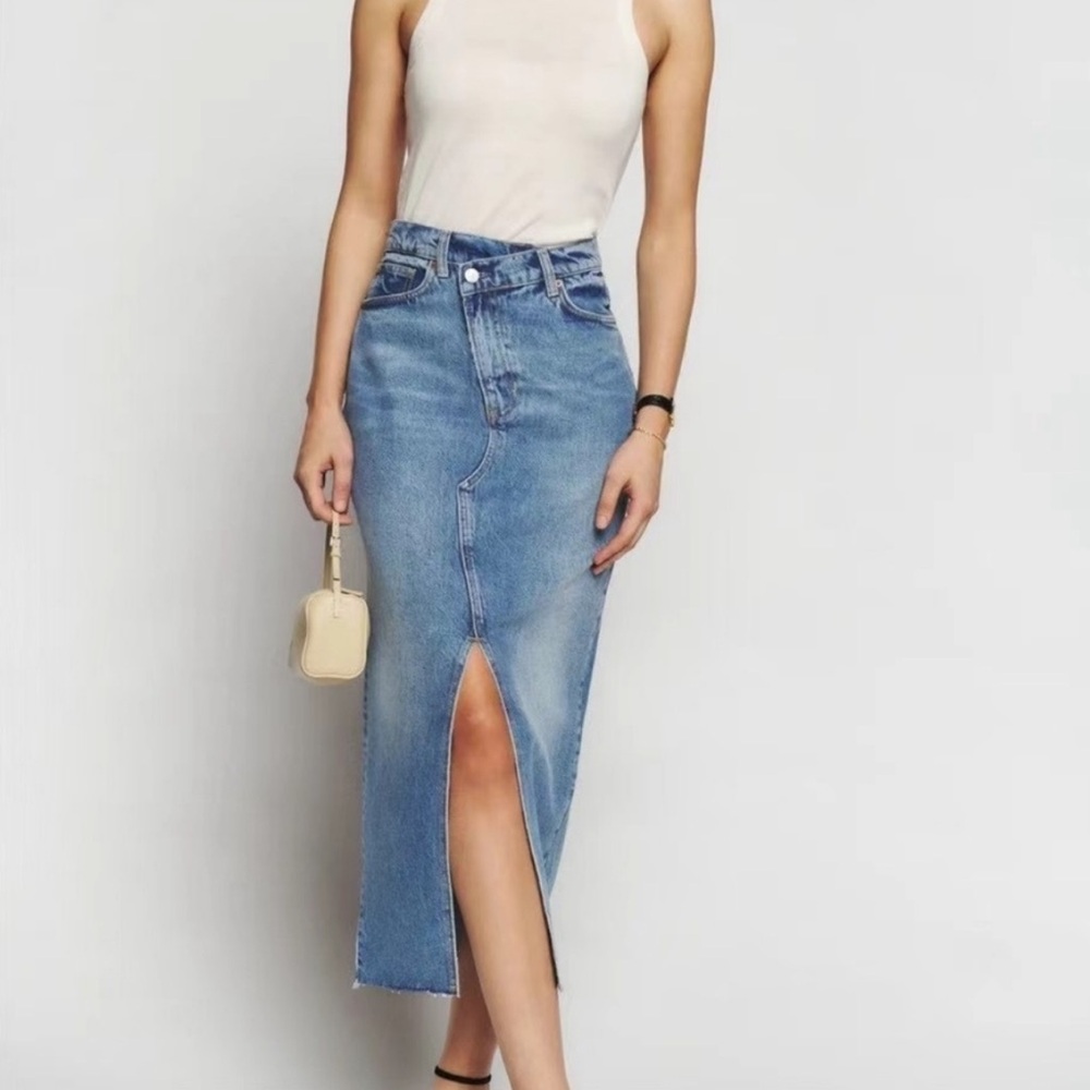Reformation Blue Denim Nila Skirt